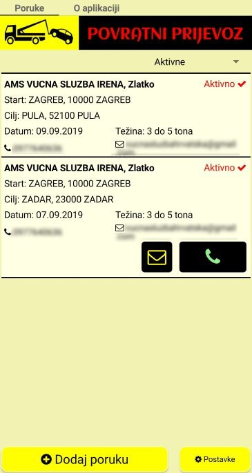Android mobilna aplikacija Povratni Prijevoz